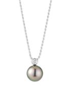 18k White Gold Gray Pearl & Diamond Pendant Necklace