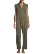 Le Service Sleeveless Button-front Wide-leg Jumpsuit