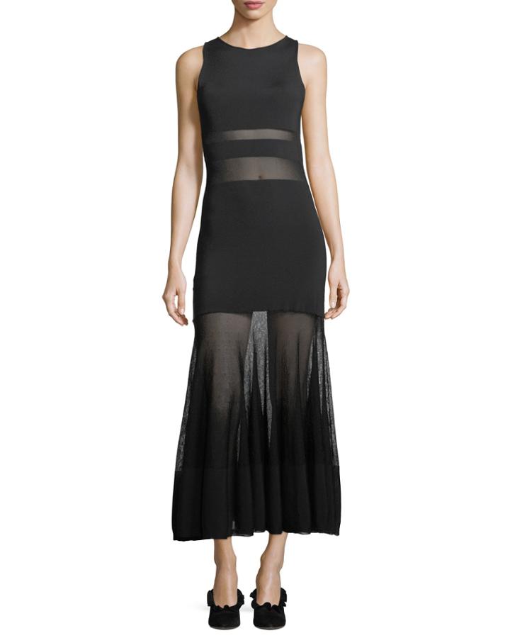 Sleeveless High-neck Sheer Banded Long Cocktail Dress