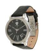 38mm Krios Date Watch W/ Leather Strap, Silver