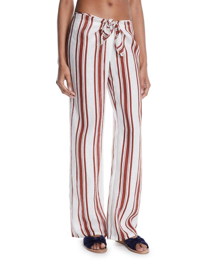 Kellen Striped Tie-front Linen Beach Pants