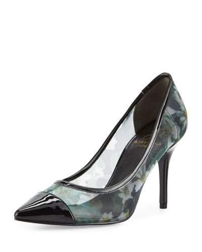 Alec Floral-mesh & Patent Pump, Black