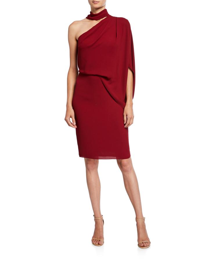 One-shoulder Wrap-neck Asymmetric Draped Dress