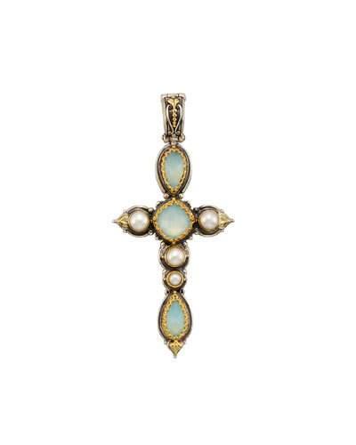 Amphitrite Long Agate & Pearl Cross Pendant Enhancer