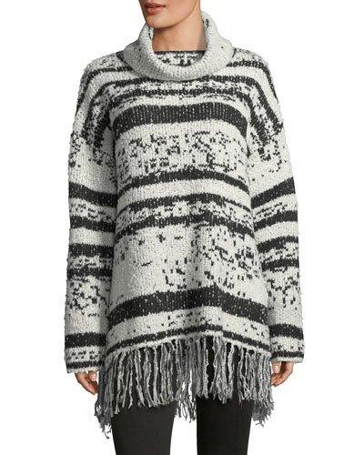 Fringed-trim Cowl-neck