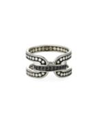 Dot Silver Band Ring W/ Black Sapphire,