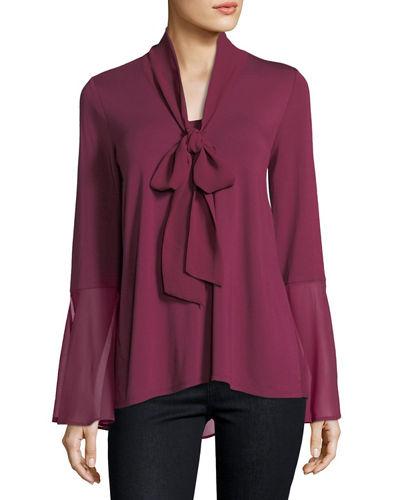 Tie-neck Bell-sleeve Blouse