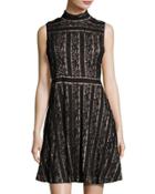 Sleeveless Mock-neck Lace Fit & Flare Dress, Black