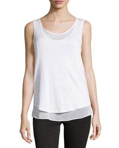 Sleeveless Scoop-neck Double Layer Tank, Bleach White