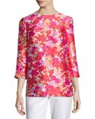 Floral Jacquard 3/4-sleeve Tunic, Pink/multi