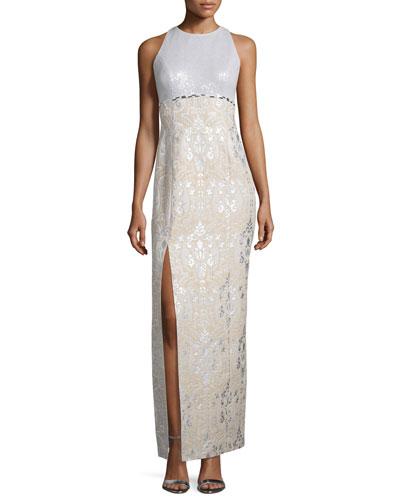 Sequined-bodice Sleeveless Gown,