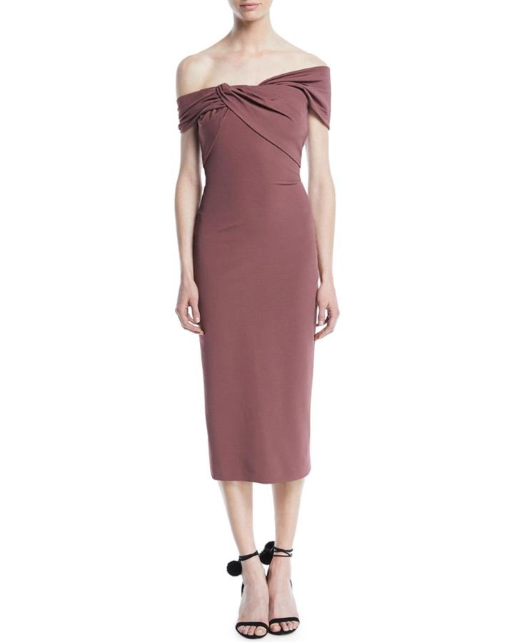 Off-the-shoulder Pencil Dress With Twist Detail At Neck