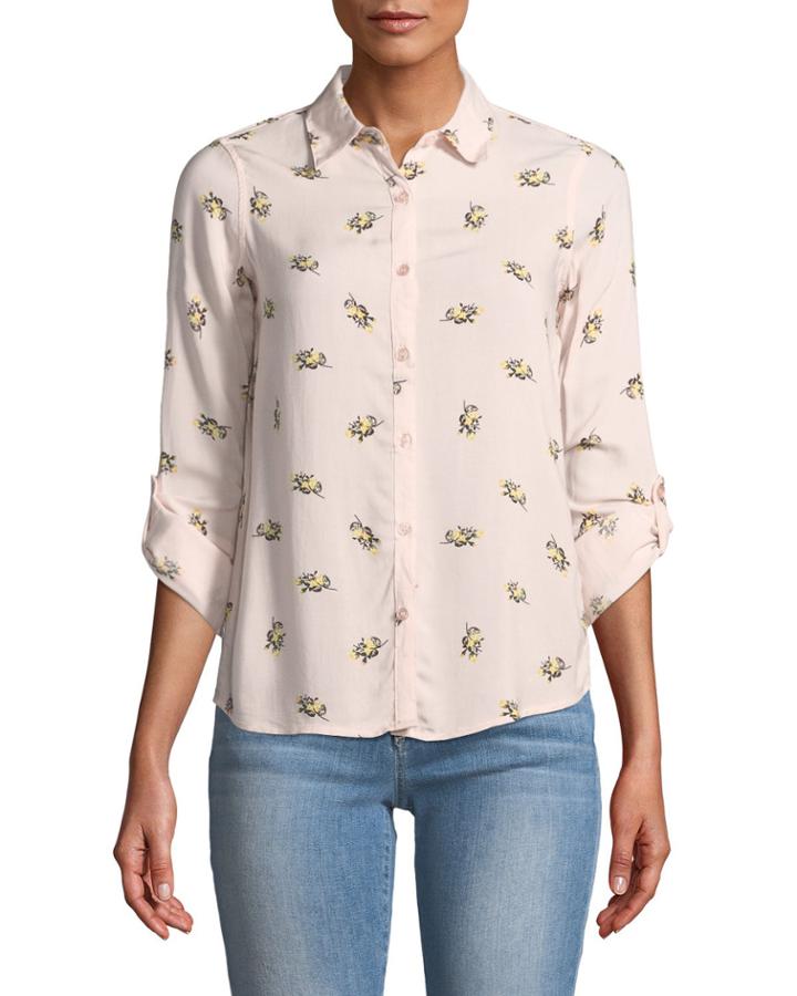 Button-front Woven Camp Blouse