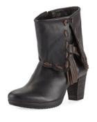Whipstitch Leather Fold-over Bootie, Black