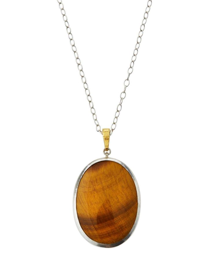Large Oval Pendant Necklace, Tiger's Eye
