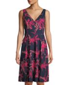 Sleeveless Leaf-print A-line Dress