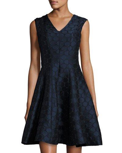 Sleeveless Dot Jacquard Dress, Navy/black