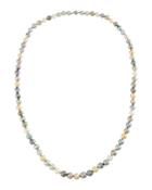 14k White Gold Long Multicolor Pearl Necklace,