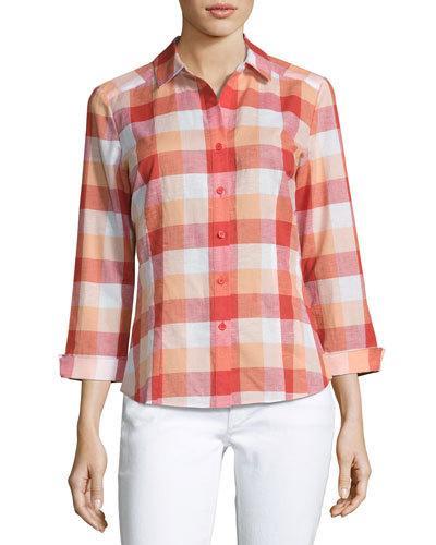 Janessa 3/4-sleeve Plaid Blouse,