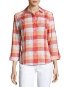 Janessa 3/4-sleeve Plaid Blouse,
