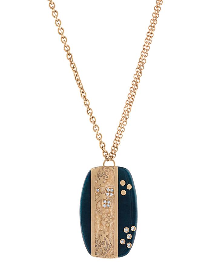 18k Rose Gold Enamel Barrel & Diamond Pendant Necklace