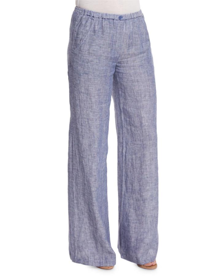 Plus Size Drifty Linen Wide-leg Pants, Indigo