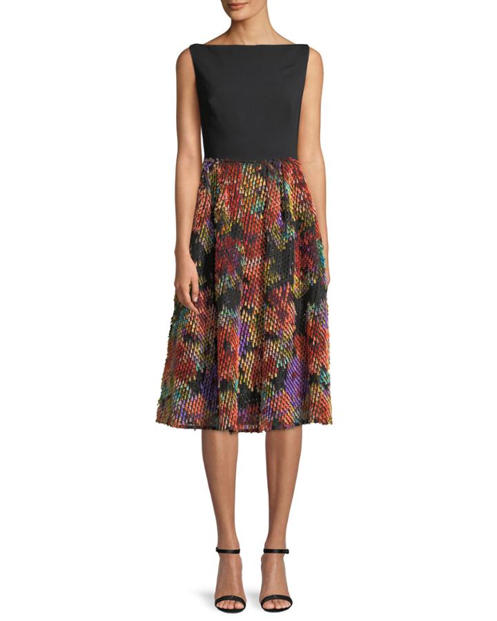Boat-neck Sleeveless Fit-and-flare Cocktail Dress W/ Multicolor