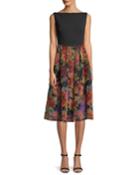 Boat-neck Sleeveless Fit-and-flare Cocktail Dress W/ Multicolor