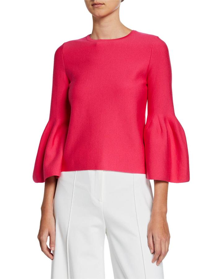 Bell-sleeve Wool-blend Knit Blouse