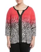 3/4-sleeve Chain-neck Animal Print Tee