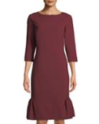 3/4-sleeve Bateau Neck Flounce-hem Dress