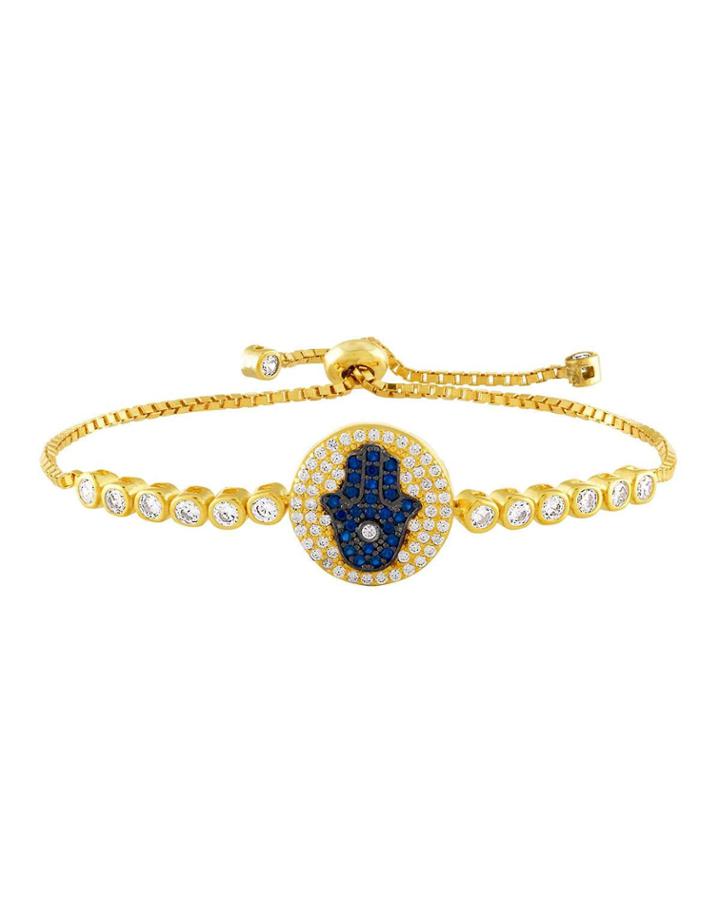 Adjustable Cubic Zirconia Hamsa Bracelet, Blue