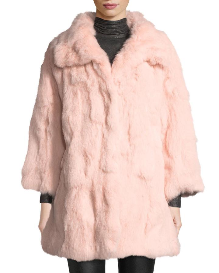 Long Textured Rabbit Fur Coat, Blush