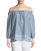 Off-the-shoulder Eyelet-embroidered Cotton Blouse