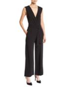 Crew V-neck Sleeveless Belted Jumpsuit W/ Pockets