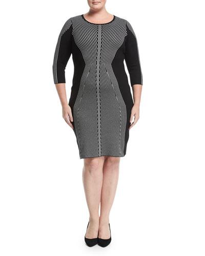 3/4-sleeve Striped Sweater Dress,