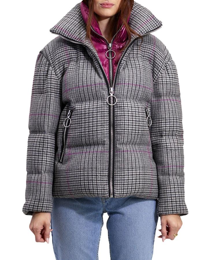 Alma Wool Plaid Puffer Coat W/ Artwork
