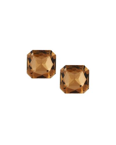 Cushion-cut Crystal Stud Earrings, Brown