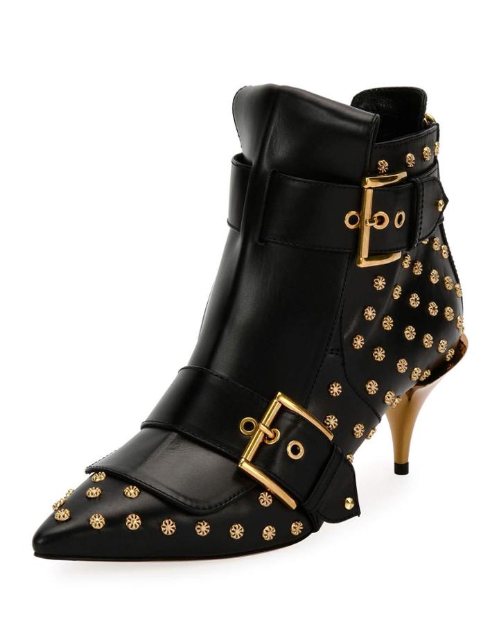 Studded Kitten-heel Pointed Bootie