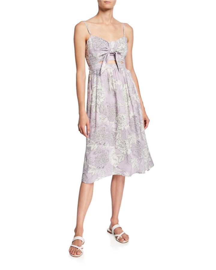 Floral Knot-front Cutout Dress