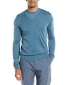 Lightweight V-neck Wool Pullover Sweater,