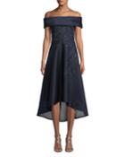 Off-the-shoulder Embroidered Neoprene High-low Dress