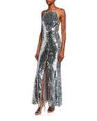 Sequin Halter Low-back Gown With