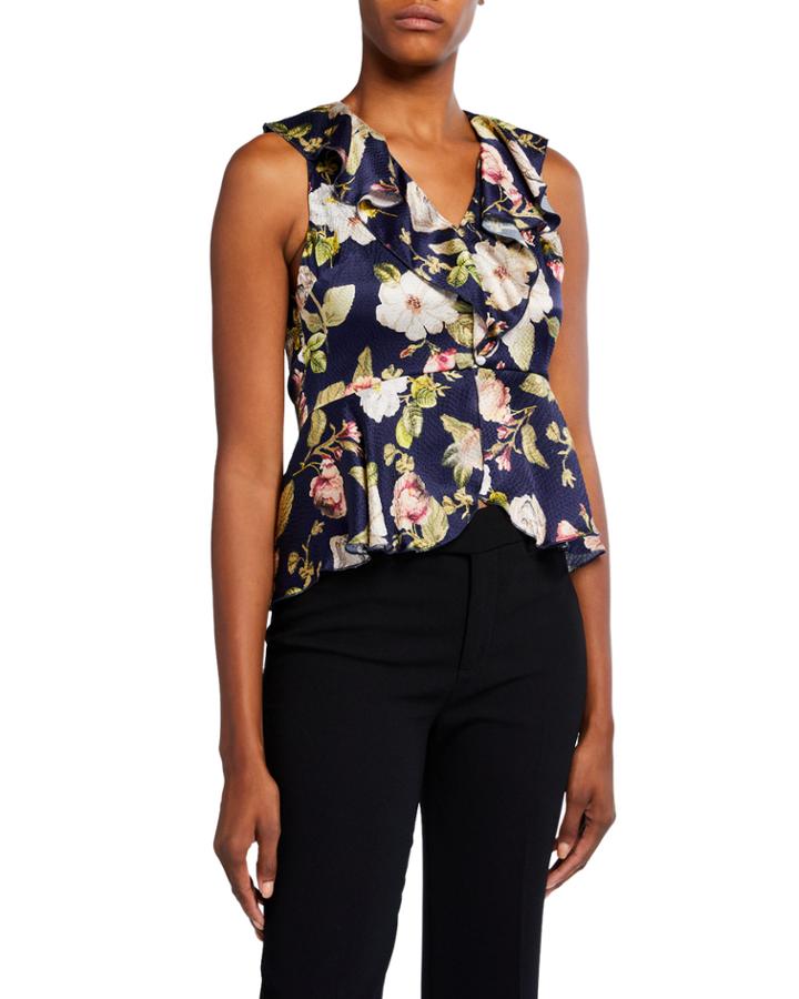 Nora Floral Silk Peplum Top