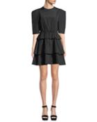 Strong-shoulder Tiered Tie-waist