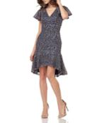 Flutter-sleeve High-low Flounce-hem Threadwork Dress