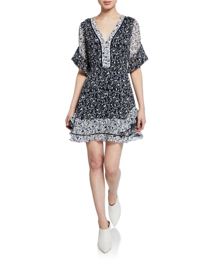 Kayla Contrast Silk Floral Ruffle
