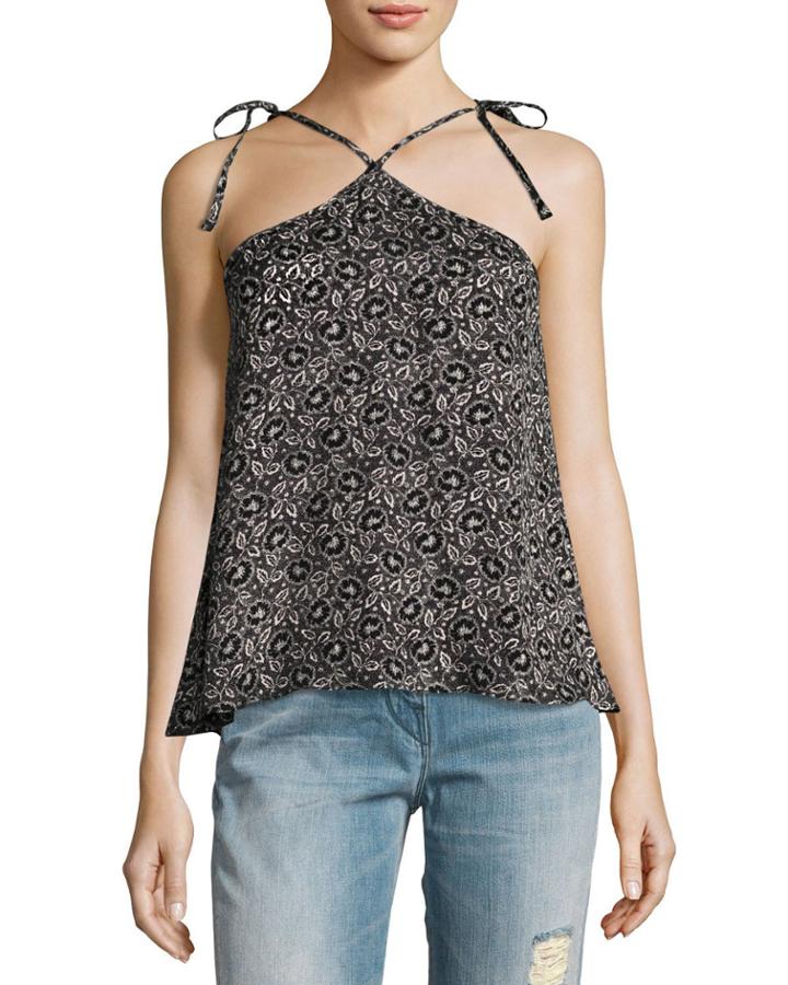 Sweet Briar Sleeveless Halter Tank Top, Black Pattern