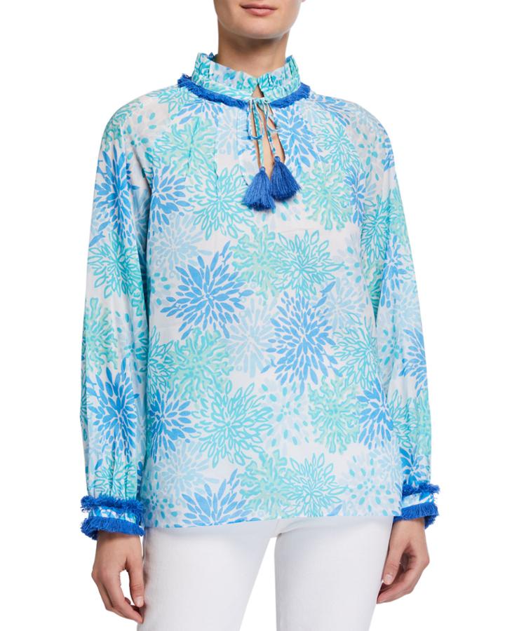 Coral-print Tassel-tie Top