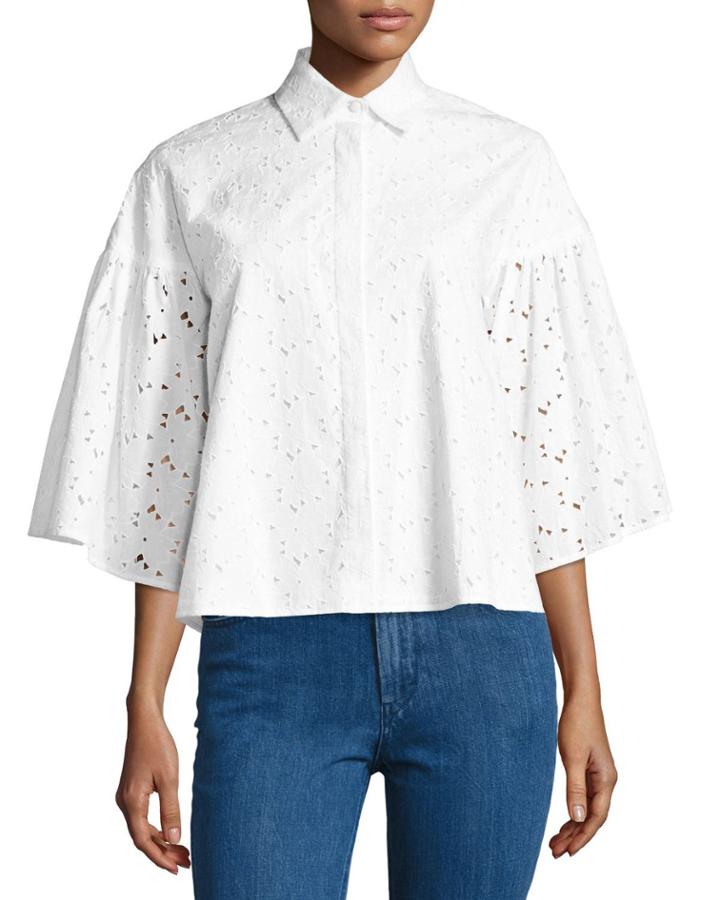 Eyelet Lace Flared-sleeve